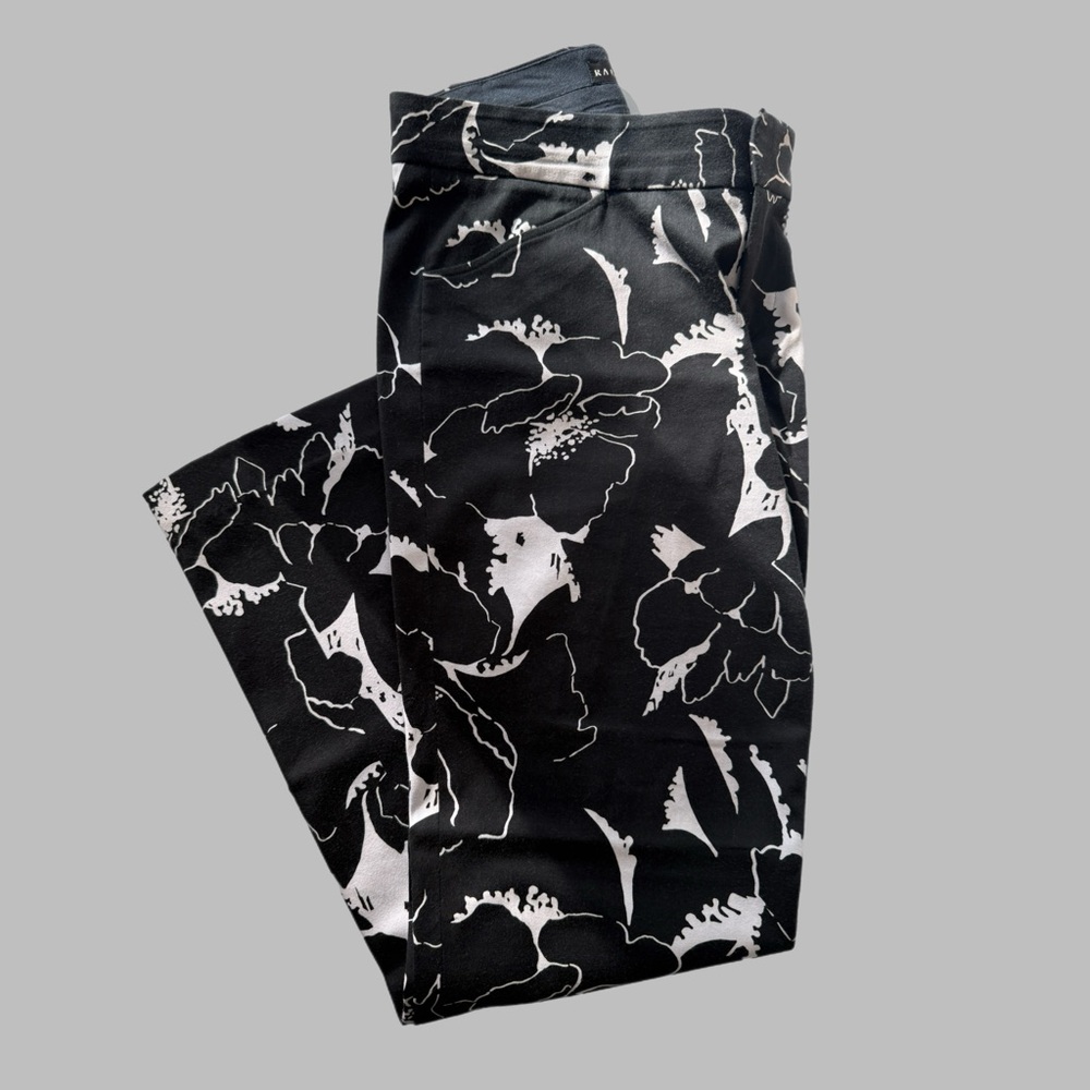 Ralph Lauren Black Label Black and White Cotton Poplin Floral Trousers